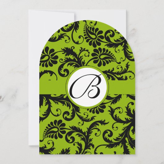 Faire-part de mariage Apple Green Black Damask (Dos)