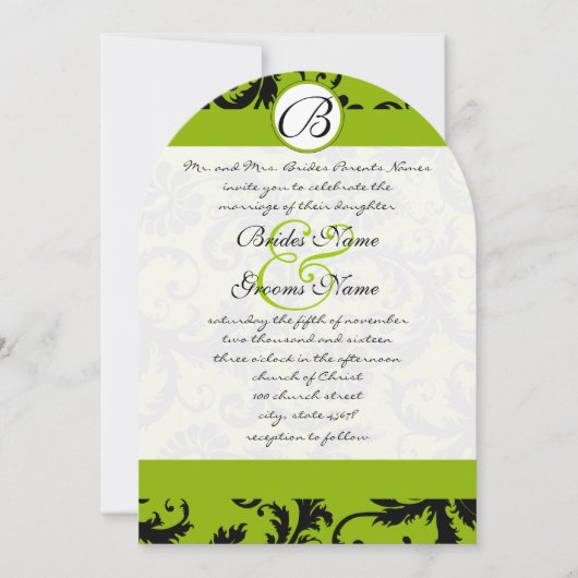 Faire-part de mariage Apple Green Black Damask (Devant)