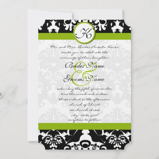 Faire-part de mariage Apple Green Damask Swils (Devant)