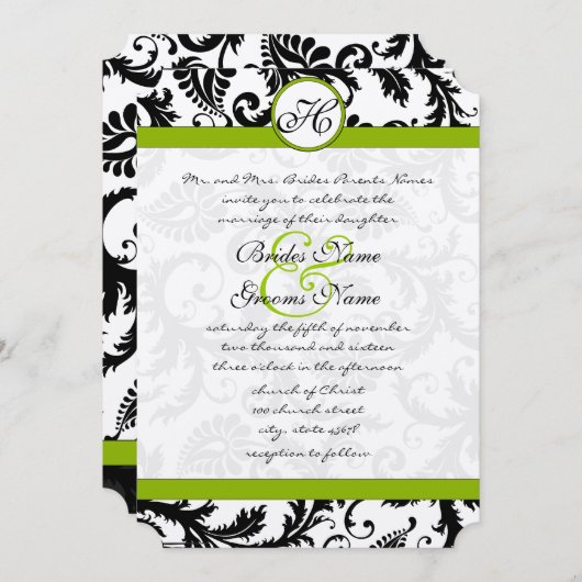 Faire-part de mariage Apple Green Damask Swils (Devant / Derrière)