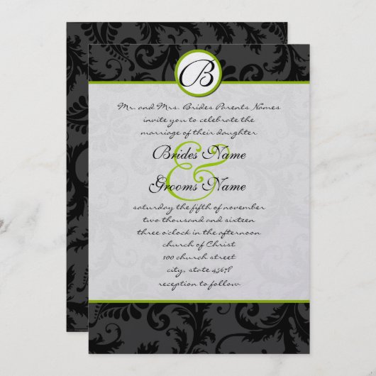 Faire-part de mariage Apple Green Damask Swils (Devant / Derrière)