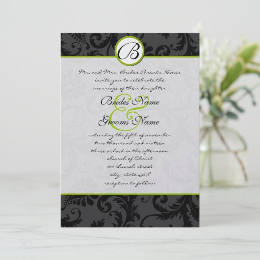 Faire-part de mariage Apple Green Damask Swils (Debout devant)
