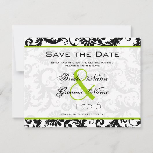 Faire-part de mariage Apple Green Damask Swils (Devant)