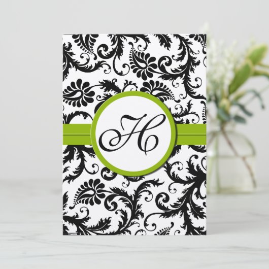 Faire-part de mariage Apple Green Damask Swils (Debout devant)