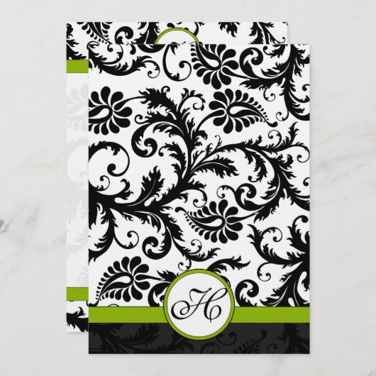 Faire-part de mariage Apple Green Damask Swils (Devant / Derrière)