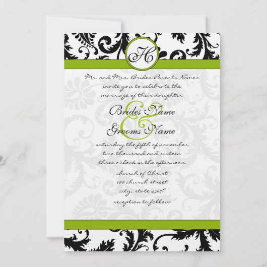 Faire-part de mariage Apple Green Damask Swils (Dos)