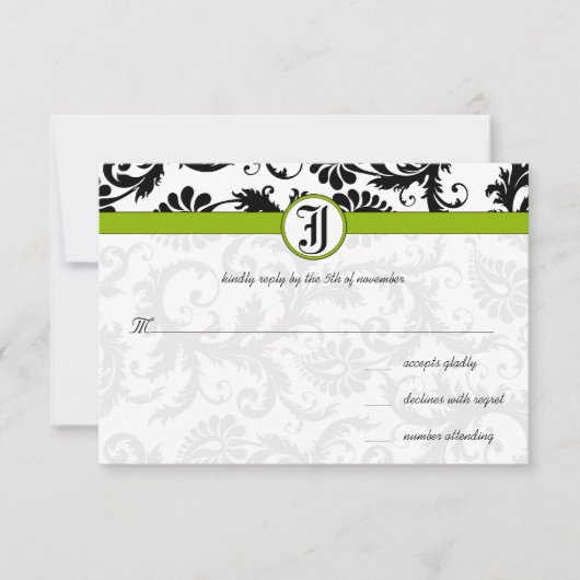 Faire-part de mariage Apple Green Damask Swirls (Devant)