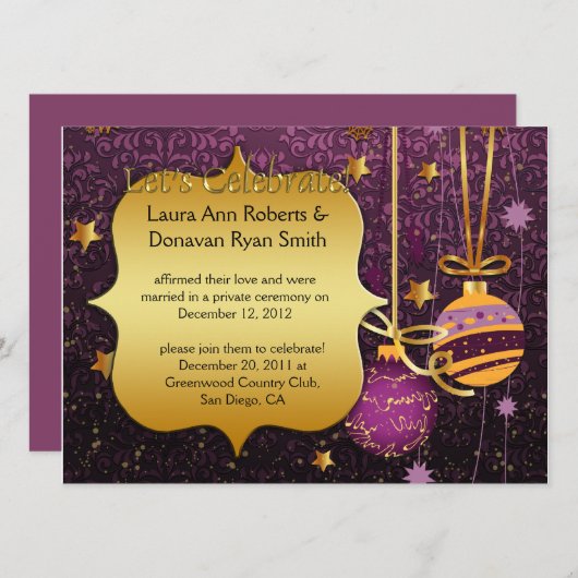 Faire-part de mariage après Noël en or violet (Devant / Derrière)