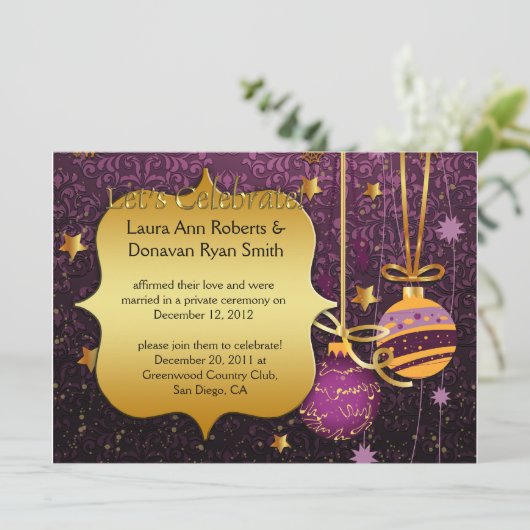 Faire-part de mariage après Noël en or violet (Debout devant)