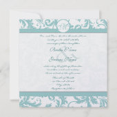 Faire-part de mariage Aqua Blue Damask (Devant)