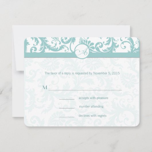 Faire-part de mariage Aqua Blue Damask (Devant)