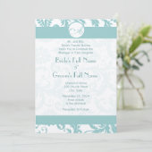Faire-part de mariage Aqua Blue Damask (Debout devant)