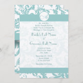 Faire-part de mariage Aqua Blue Damask (Devant / Derrière)