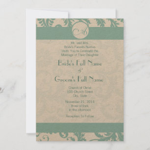 Faire-part de mariage Aqua Blue Damask