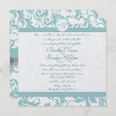 Faire-part de mariage Aqua Blue Damask (Devant / Derrière)