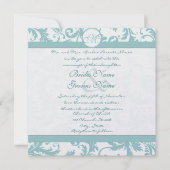 Faire-part de mariage Aqua Blue Damask (Devant)