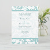 Faire-part de mariage Aqua Blue Damask (Debout devant)