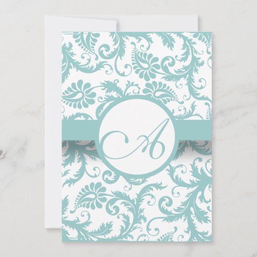 Faire-part de mariage Aqua Blue Damask (Dos)