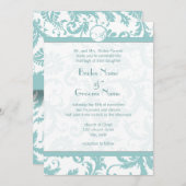 Faire-part de mariage Aqua Blue Damask (Devant / Derrière)