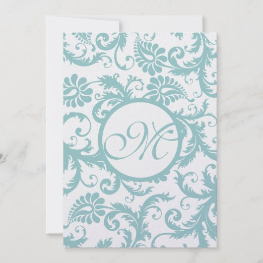 Faire-part de mariage Aqua Blue Damask (Devant)