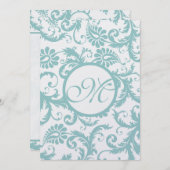 Faire-part de mariage Aqua Blue Damask (Devant / Derrière)