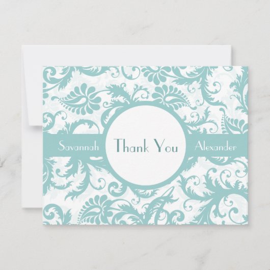 Faire-part de mariage Aqua Blue Damask (Devant)
