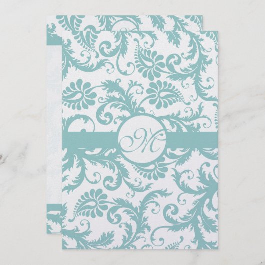 Faire-part de mariage Aqua Blue Damask (Devant / Derrière)