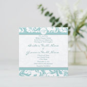 Faire-part de mariage Aqua Blue Damask (Debout devant)