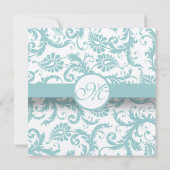 Faire-part de mariage Aqua Blue Damask (Dos)