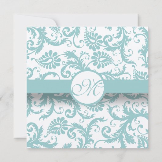 Faire-part de mariage Aqua Blue Damask (Dos)
