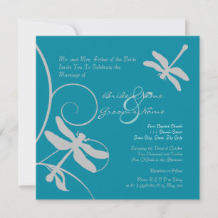 Faire-part de mariage Aqua Blue et Silver Dragonfl