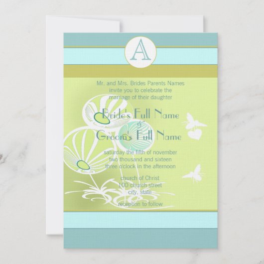 Faire-part de mariage Aqua Blue Flowers et abeille (Devant)