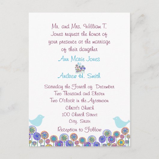 Faire-part de mariage Aqua Blue & Plum Swirls (Devant)