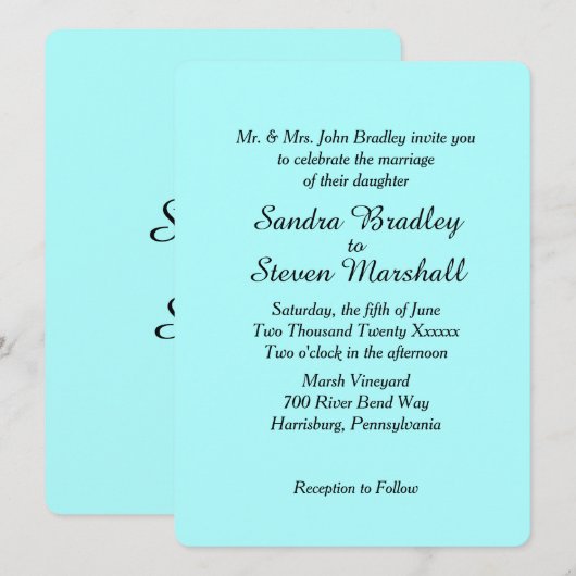 Faire-part de mariage Aqua Plain (Devant / Derrière)