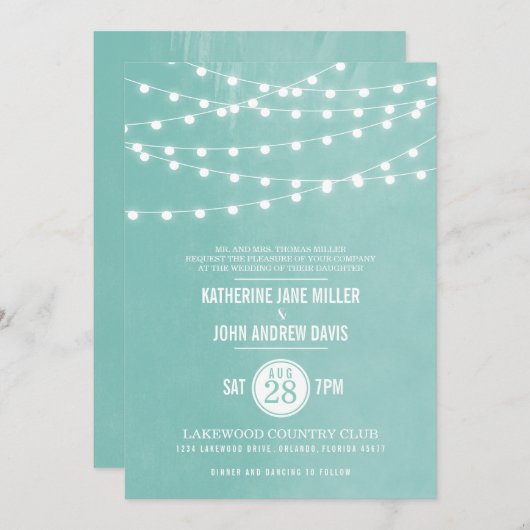 Faire-part de mariage Aqua String Lights (Devant / Derrière)