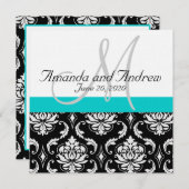 Faire-part de mariage Aqua Turquoise Black Damask  (Devant / Derrière)