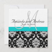 Faire-part de mariage Aqua Turquoise Black Damask  (Devant)