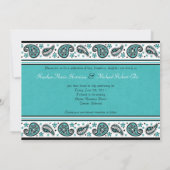 Faire-part de mariage Aqua, White et Black Paisley (Dos)