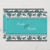 Faire-part de mariage Aqua, White et Black Paisley (Devant / Derrière)