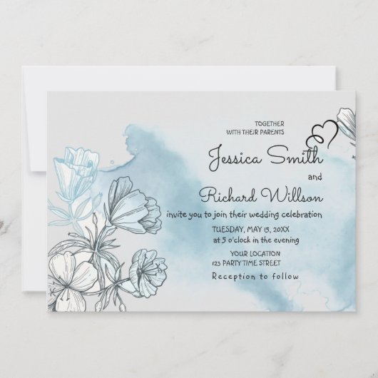 Faire-part de mariage aquarelle (Devant)