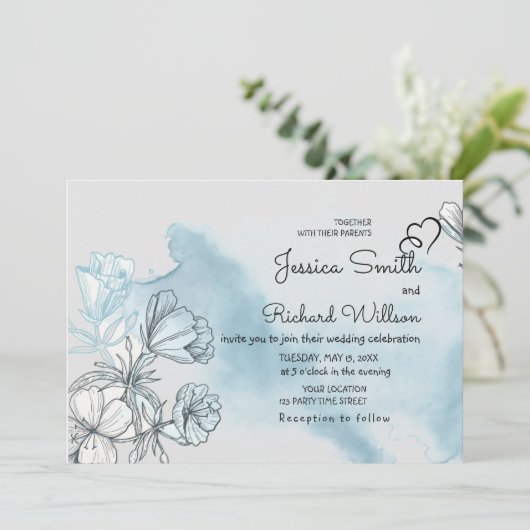 Faire-part de mariage aquarelle (Debout devant)