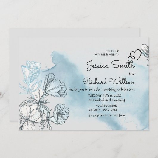 Faire-part de mariage aquarelle (Devant / Derrière)