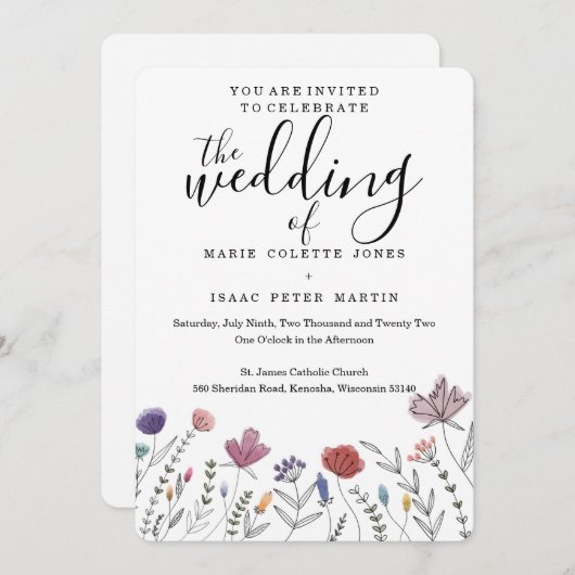 Faire-part de mariage aquarelle (Devant / Derrière)