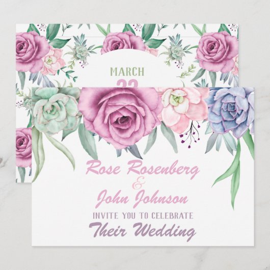 Faire-part de mariage aquarelle (Devant / Derrière)