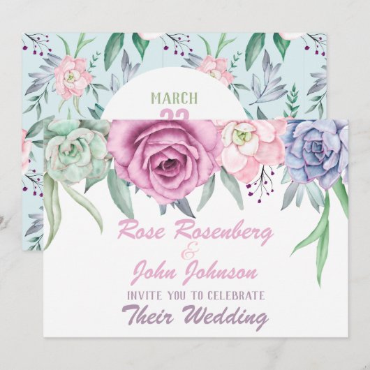 Faire-part de mariage aquarelle (Devant / Derrière)