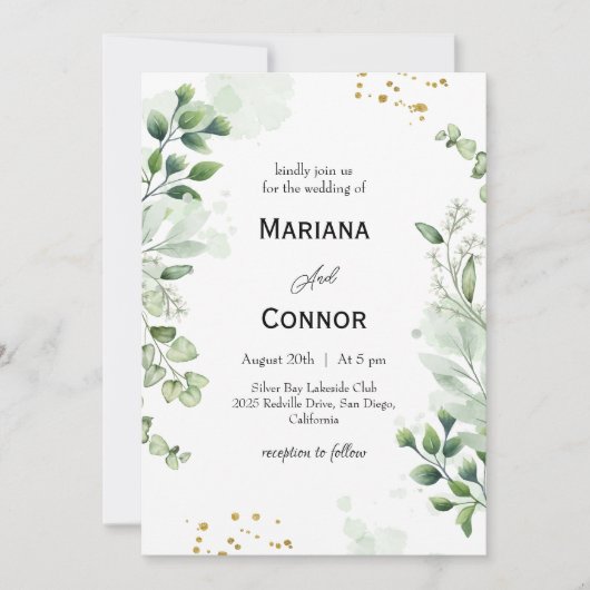 Faire-part de mariage aquarelle à la verdure botan (Devant)