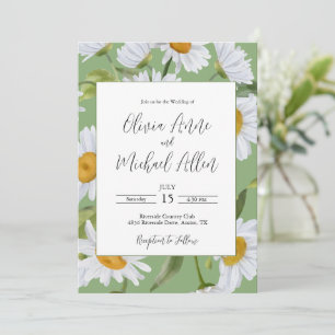Faire-part de mariage aquarelle aux marguerites bl