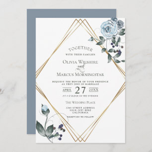 Faire-part de mariage   Aquarelle bleu bleu foncé