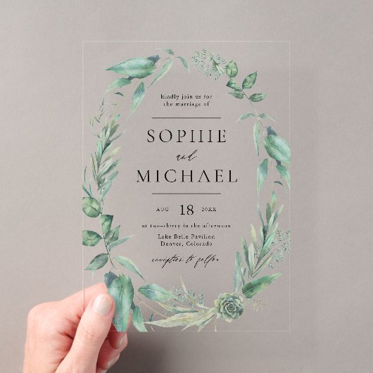 Faire-part de mariage aquarelle boho avec verdure (In situ (ordinateur de poche))