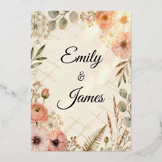 Faire-part de mariage aquarelle boho Emily & James (Recto)